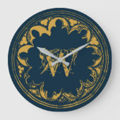 Blauw & goudbijtend  monogram grote klok (Voorkant)