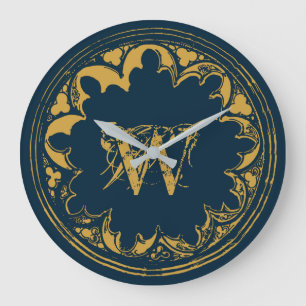 Blauw & goudbijtend  monogram grote klok