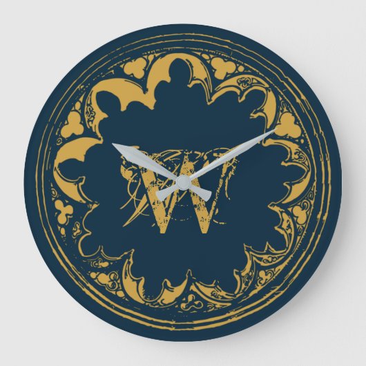 Blauw & goudbijtend  monogram grote klok (Voorkant)