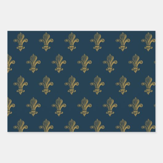 Blauw & goudbijtend  monogram inpakpapier vel (Voorkant 2)