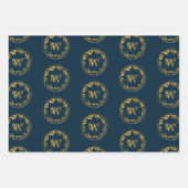 Blauw & goudbijtend  monogram inpakpapier vel (Voorkant)