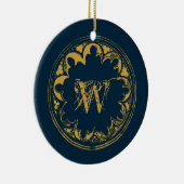 Blauw & goudbijtend monogram keramisch ornament (Rechts)