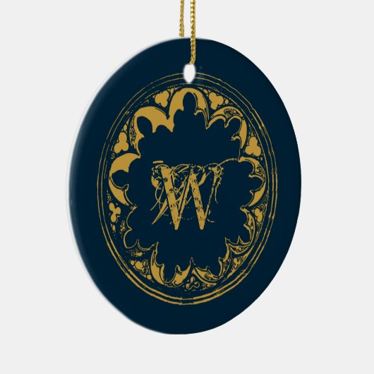 Blauw & goudbijtend monogram keramisch ornament (Rechts)