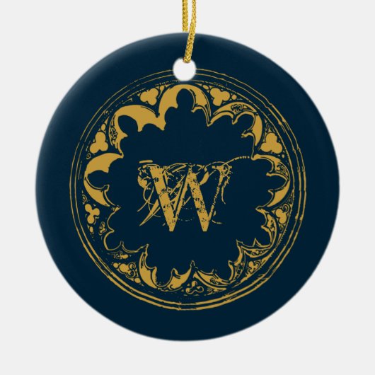 Blauw & goudbijtend monogram keramisch ornament (Voorkant)