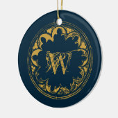 Blauw & goudbijtend monogram keramisch ornament (Links)