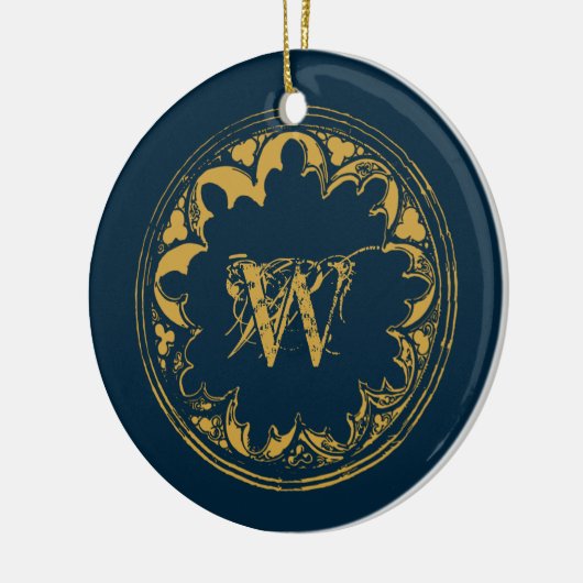 Blauw & goudbijtend monogram keramisch ornament (Links)