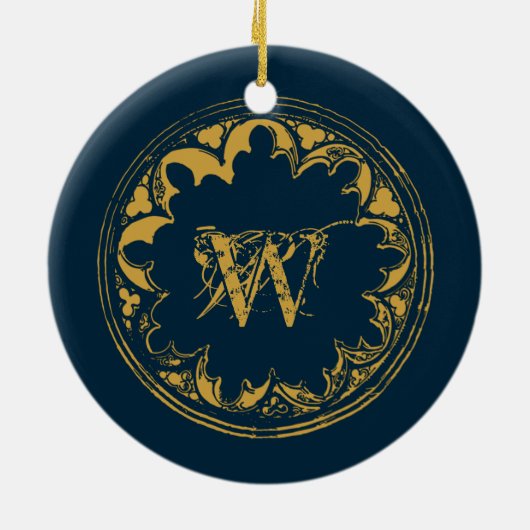 Blauw & goudbijtend monogram keramisch ornament (Achterkant)