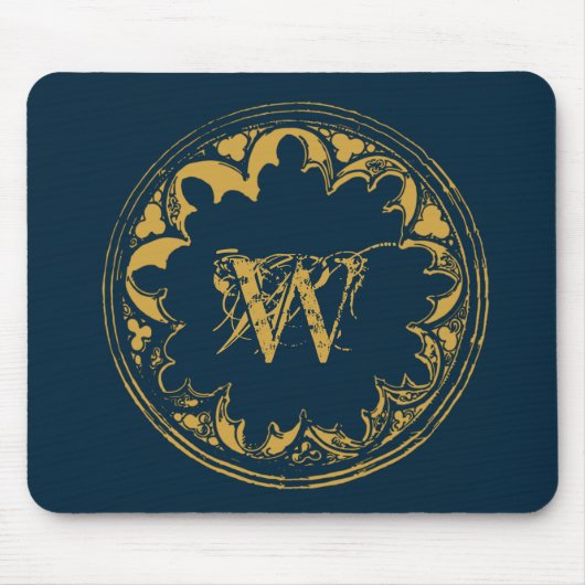 Blauw & goudbijtend monogram muismat (Voorkant)