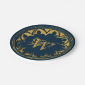 Blauw & goudbijtend  monogram papieren bordje (Gekanteld)
