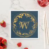 Blauw & goudbijtend  monogram servet (Insitu)