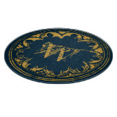 Blauw & goudbijtend  monogram snijplank (Hoek)