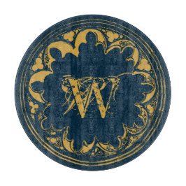 Blauw & goudbijtend monogram snijplank