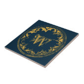 Blauw & goudbijtend  monogram tegeltje (Zijkant)