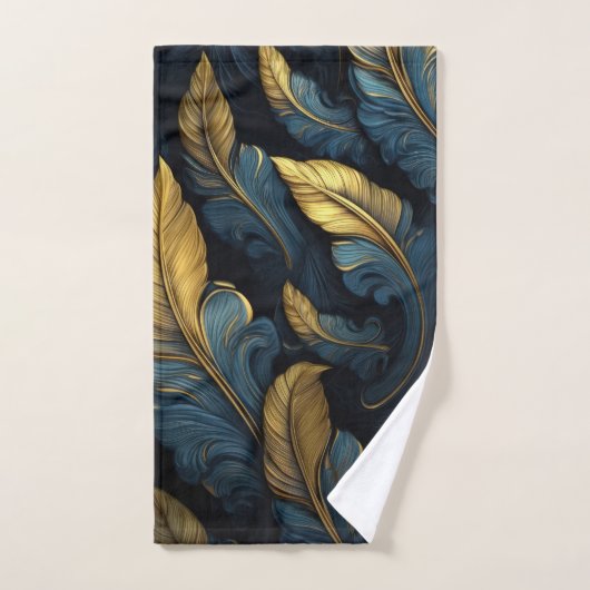 Blauw - Goudblaadjes Handdoek (Handdoek)