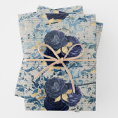  blauw goudblauw Damaspatroon Inpakpapier Vel (In situ)