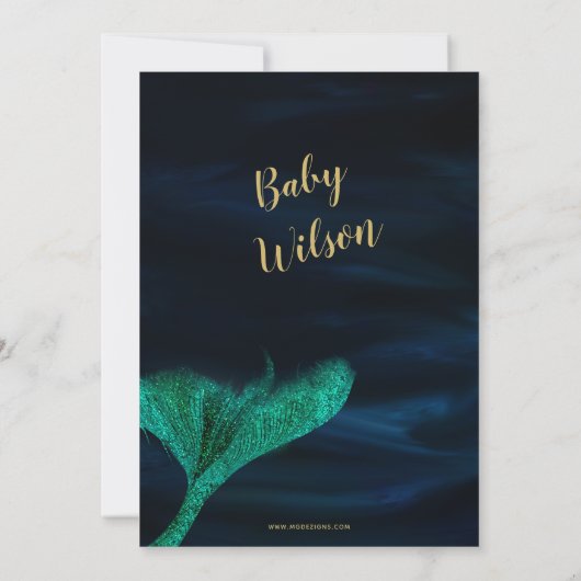 Blauw goudbollen Zeemeermin Baby shower Kaart (Achterkant)