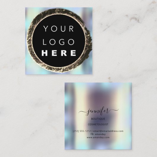 Blauw goudbruin, uniek Logo Vierkante Visitekaartje (Voorkant / Achterkant)