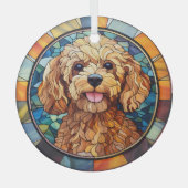 Blauw Gouden Abrikozen Poedel Hond Gevlekt Glas Ornament (Voorkant)