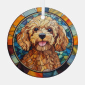 Blauw Gouden Abrikozen Poedel Hond Gevlekt Glas Ornament (Achterkant)
