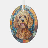 Blauw Gouden Abrikozen Poedel Hond Gevlekt Glas Ornament (Voorkant links)