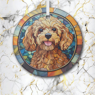 Blauw Gouden Abrikozen Poedel Hond Gevlekt Glas Ornament
