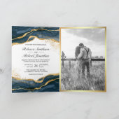 Blauw Gouden Abstracte Inkt QR Code Trouwfeest (Binnen)