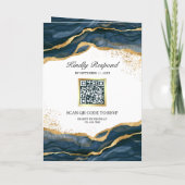 Blauw Gouden Abstracte Inkt QR Code Trouwfeest (Achterkant)