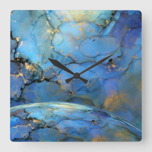 blauw gouden abstracte scifi bol aarde  vierkante klok
