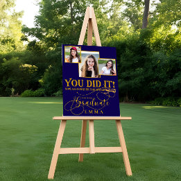 Blauw Gouden Afstudeer Herinnering Multi Foto Cade Afdruk