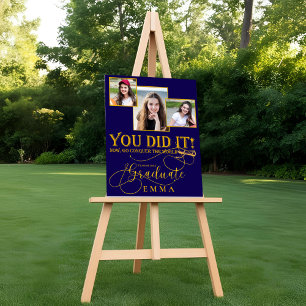 Blauw Gouden Afstudeer Herinnering Multi Foto Cade Afdruk