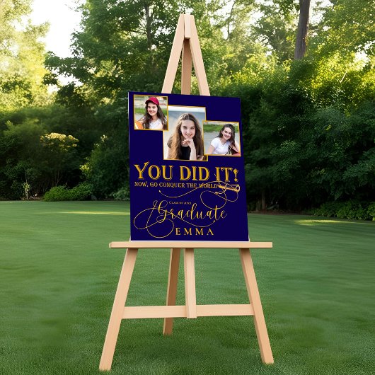 Blauw Gouden Afstudeer Herinnering Multi Foto Cade Afdruk