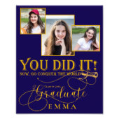 Blauw Gouden Afstudeer Herinnering Multi Foto Cade Afdruk (Voorkant)