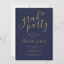 Blauw Gouden Afstudeerfeest Script Hart Afstudeerf Kaart
