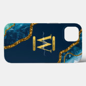 Blauw & Gouden Agaat Geode Monogram Case-Mate iPhone Case (Achterkant (horizontaal))