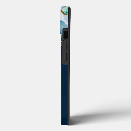 Blauw & Gouden Agaat Geode Monogram Case-Mate iPhone Case (Achterkant / Links)