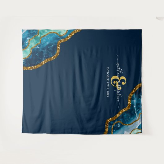 Blauw Gouden Agaat Geode Trouw Achtergrond Banner  Wandkleed (Voorkant (horizontaal))