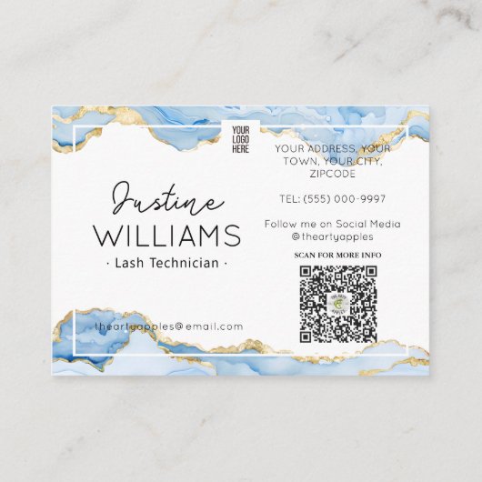 Blauw gouden agaat Lash Eyelash Extensions nazorg Visitekaartje (Achterkant)