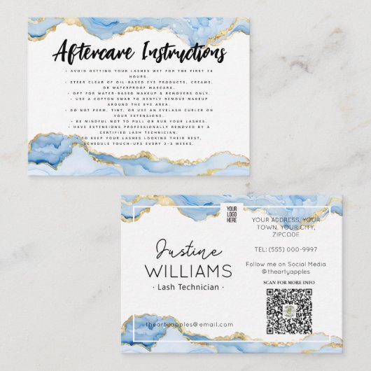 Blauw gouden agaat Lash Eyelash Extensions nazorg Visitekaartje (Voorkant / Achterkant)