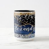 Blauw Gouden Agaat met Gouden & Diamantaccenten Tweekleurige Koffiemok (Center)