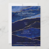 Blauw & Gouden Agaat Moderne Glam Minimale Bruilof Kaart (Voorkant)