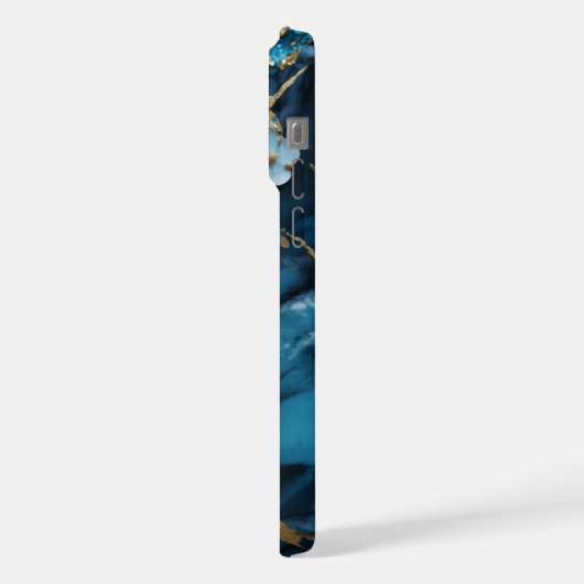 Blauw Gouden Agaat Monogram iPhone Hoesje (Linkerkant)