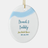 Blauw gouden aquarel borrelend en brunch bruids- keramisch ornament (Rechts)
