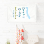 Blauw gouden aquarel borrelend en brunch bruids-s spandoek (Insitu)