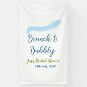 Blauw gouden aquarel borrelend en brunch bruids-s spandoek (Verticaal)