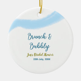 Blauw gouden aquarel borrelend en brunch bruids sh keramisch ornament