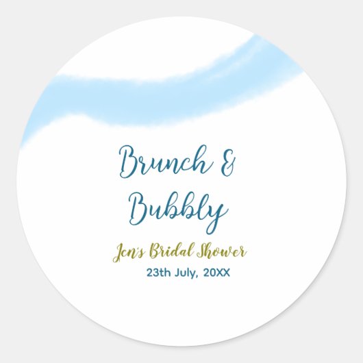 Blauw gouden aquarel borrelend en brunch bruids sh ronde sticker (Voorkant)
