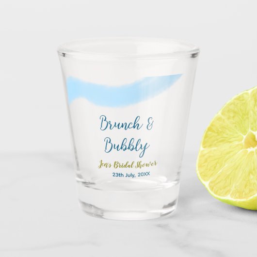 Blauw gouden aquarel borrelend en brunch bruids sh shot glas (Voorkant)
