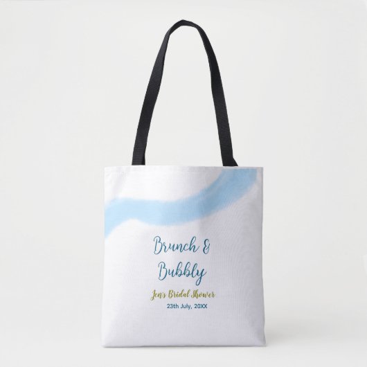 Blauw gouden aquarel borrelend en brunch bruids- tote bag (Voorkant)