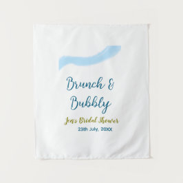 Blauw gouden aquarel borrelende en brunch bruids- wandkleed