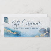 Blauw Gouden Aquarel Botanische Cadeaubon (Voorkant)